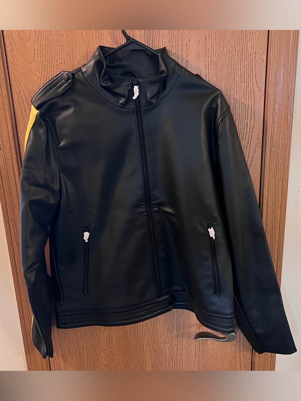 Royalty By Maluma Black and Yellow Faux Leather Biker Jacket